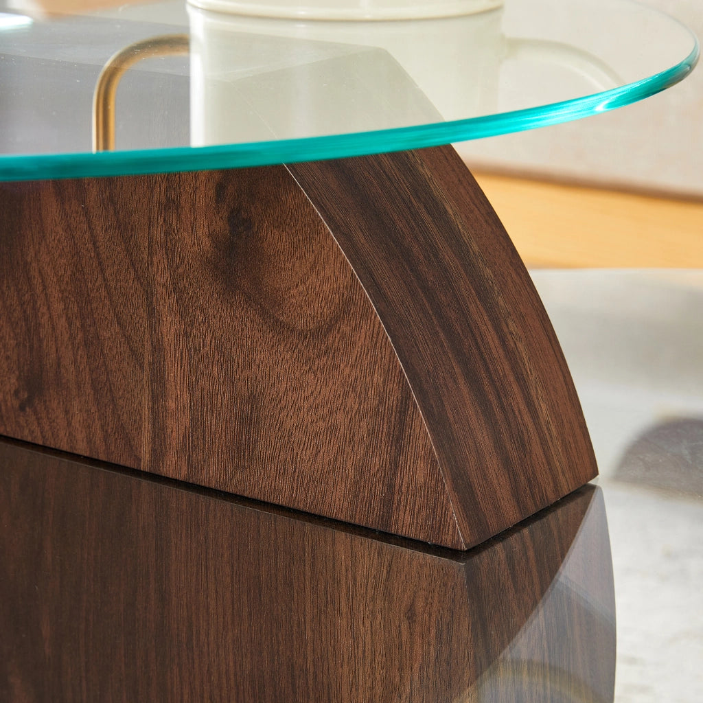 TAVOLINO da caffè in vetro temperato e MDF, colore trasparente/noce