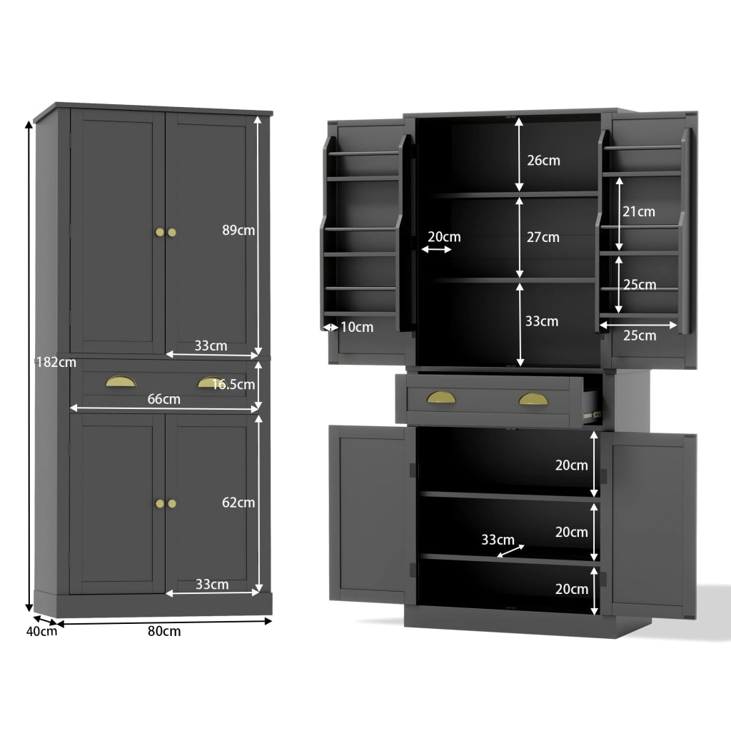 ARMADIO DISPENSA 80x40x182 cm, 4 ante, 1 cassetto, MDF nero