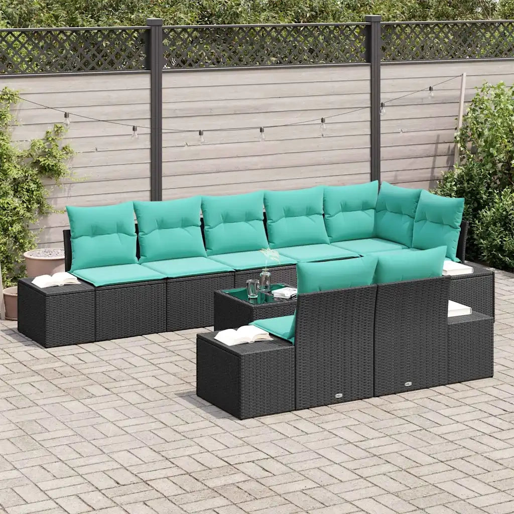 Set Divano da Giardino 9 pz Nero polyrattan 3347126