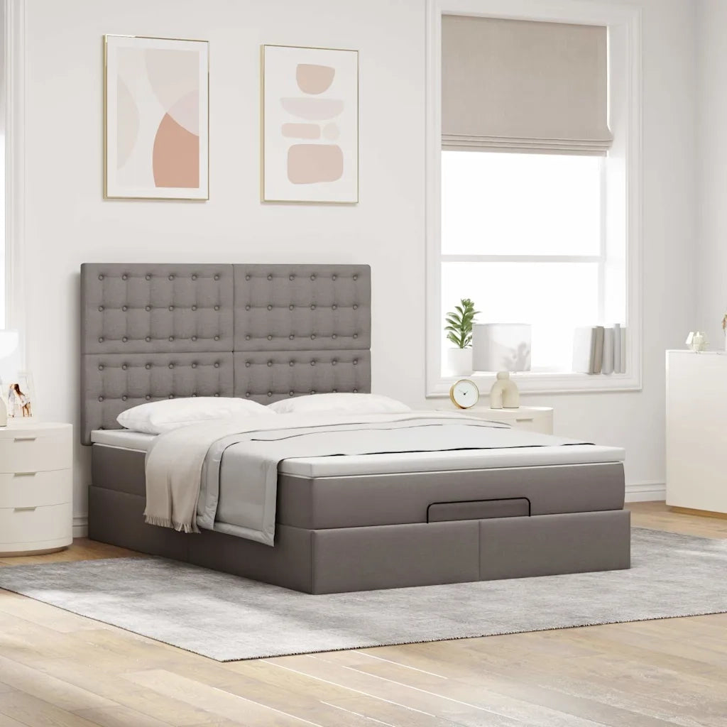 Struttura Letto Pouf con Materasso Tortora 140x190 cm Tessuto 3314173
