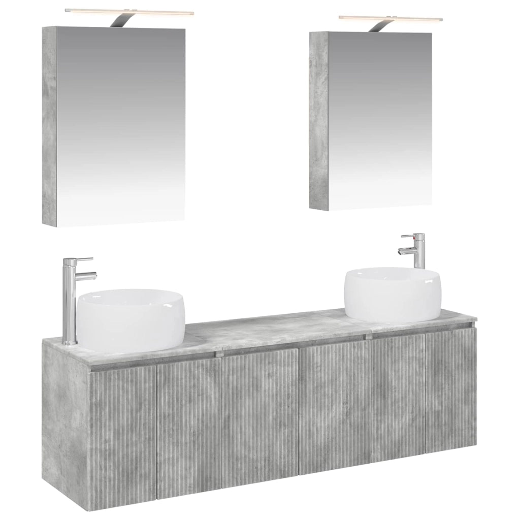 Set di Armadi da Bagno 5 pz Grigio Cemento Legno ingegnerizzato