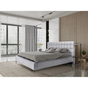 Letto MILLIO – Bianco – 140x200 cm – Tessuto chenille bouclé – Rete inclusa – Comfort hotel 5 stelle