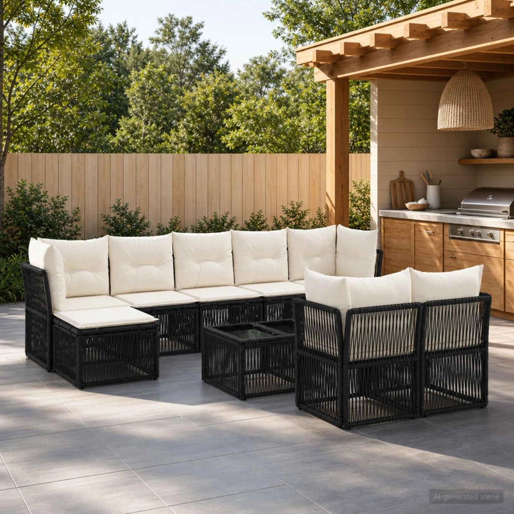 Set Divano da Giardino 10 pz Nero polyrattan 3434365