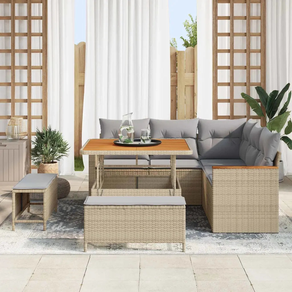 Set Divano da Giardino con cuscino 8 pcs Beige Poly Rattan 3364987