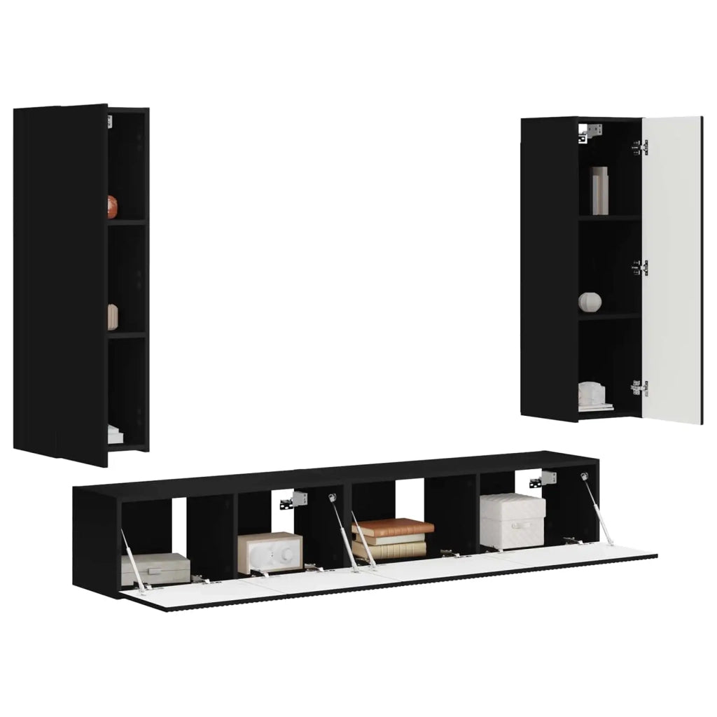 Set mobile TV Montaggio a parete 3 pcs Nero Legno multistrato