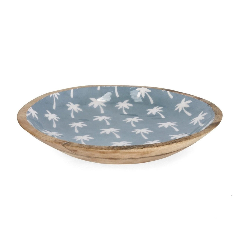 Bizzotto ciotola Keran bassa azzurra Ø38x6,5h con decoro palme in legno di mango