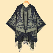 Sciarpa da donna Cashew con nappe e spacco, jacquard double face, spessa e calda.