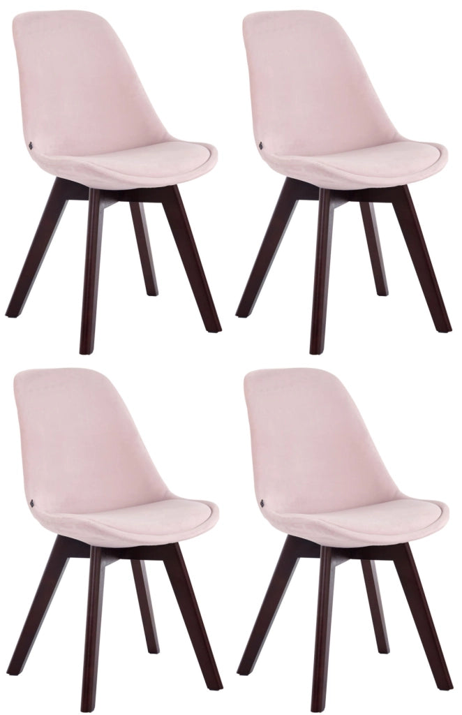 Set da 4 sedie Borneo in velluto rosa,noce