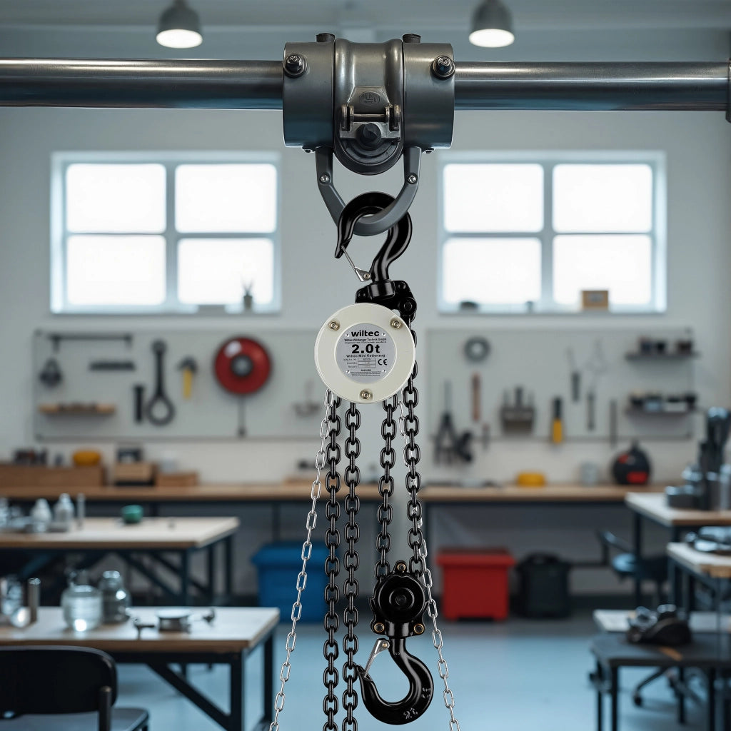 Mini paranco a catena manuale VSK-2, capacità di carico 2 t, altezza di sollevamento 3 m, per sollevare e abbassare carichi pesanti in officine, magazzini e cantieri, per impieghi gravosi