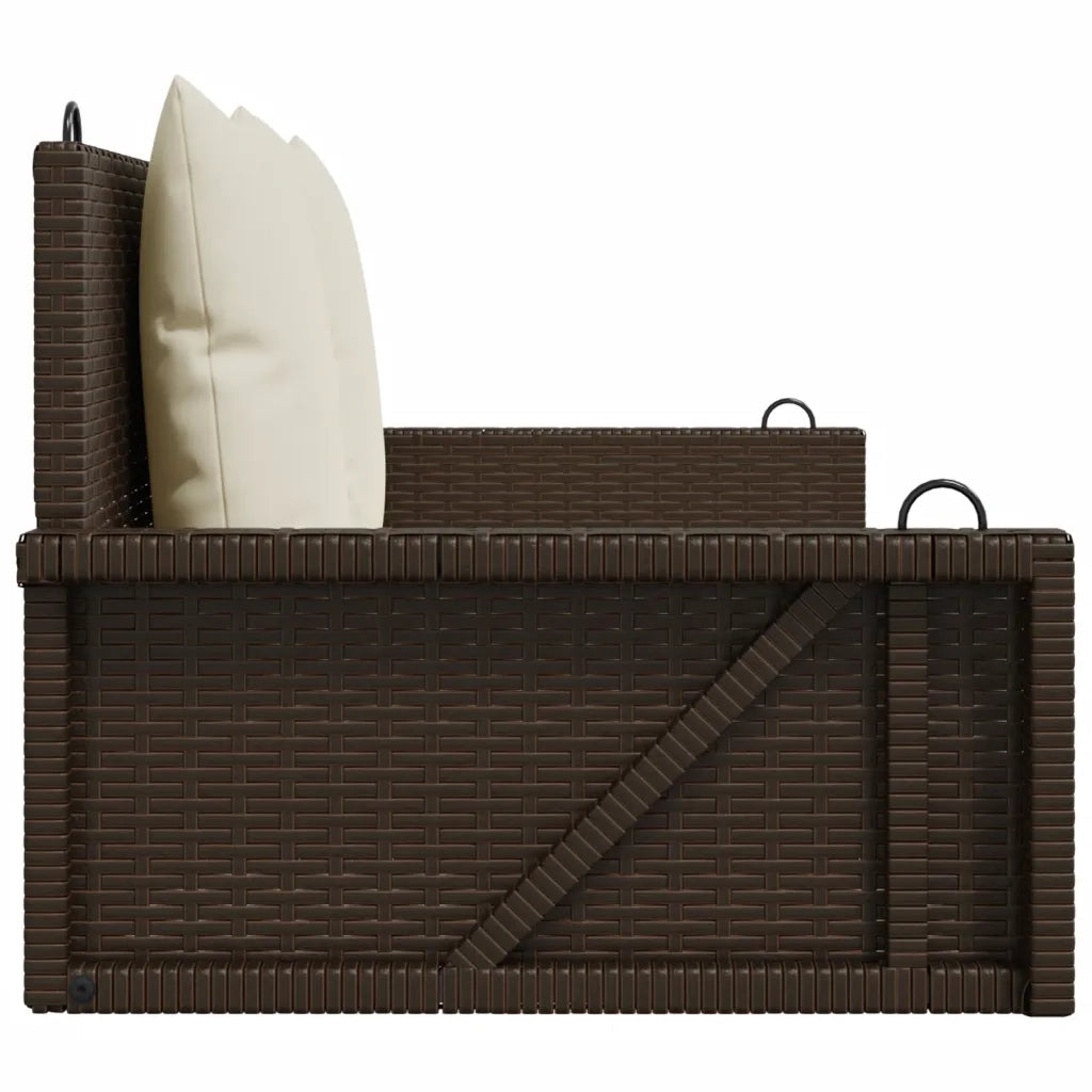 Panca da Giardino | Panchina a Dondolo con Cuscini Marrone 119x56x48 cm Polyrattan