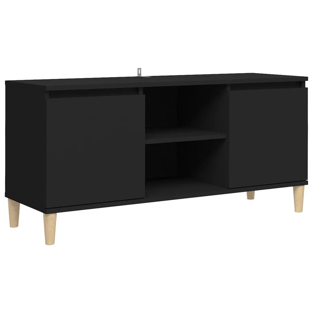 Comodino | Armadio da Notte | Mobiletto da notte con Gambe in Legno Massello Nero 103,5x30x50 cm