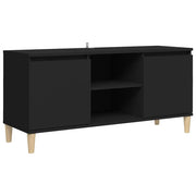 Comodino | Armadio da Notte | Mobiletto da notte con Gambe in Legno Massello Nero 103,5x30x50 cm