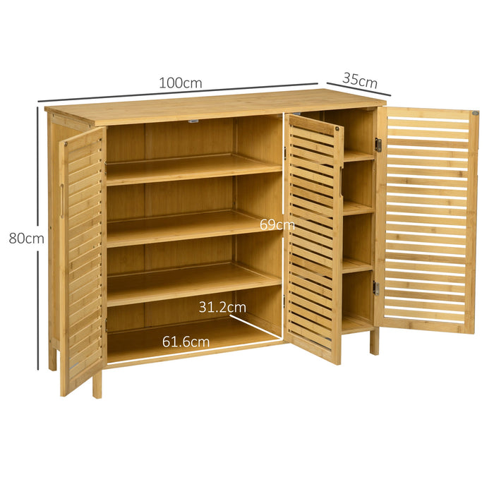 Mobile Scarpiera a 8 Ripiani su 3 Livelli con Maniglie 100x35x80 cm in Bambù