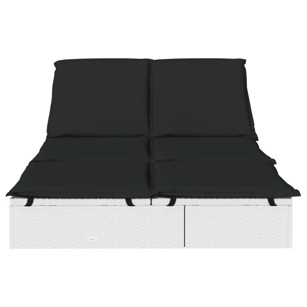 Lettino Prendisole 2 Persone con Cuscini Bianco in Polyrattan 319648