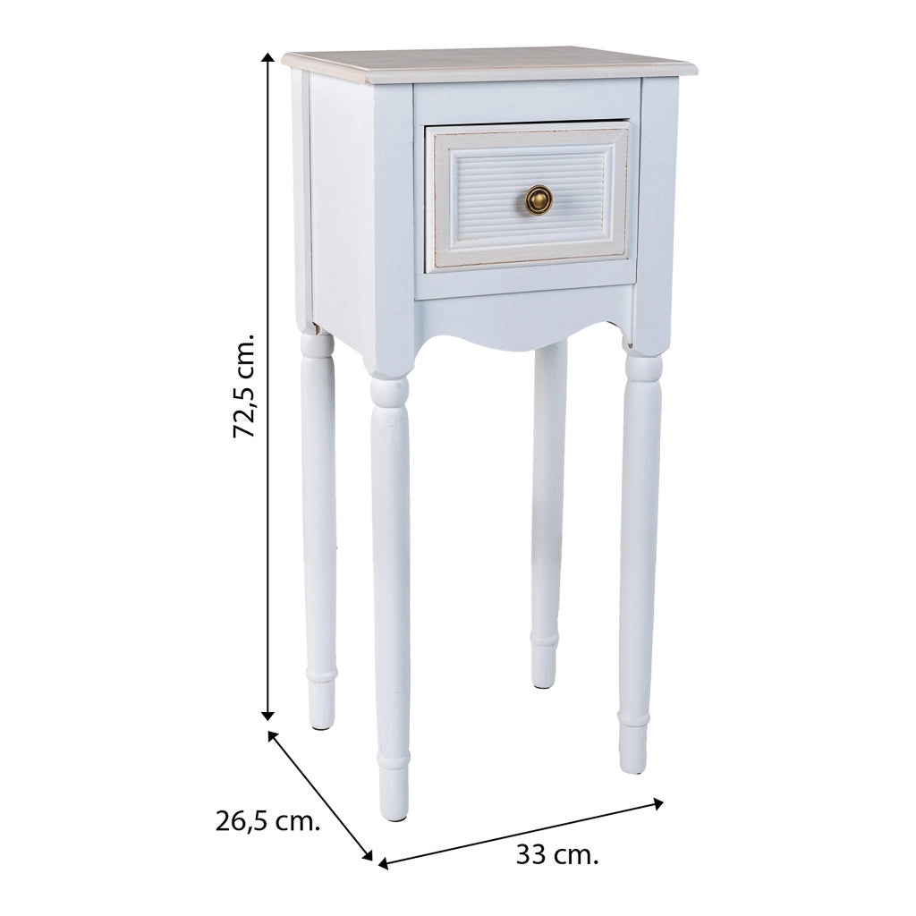 Comodino in legno bianco 33 x 26,5 x 72,5