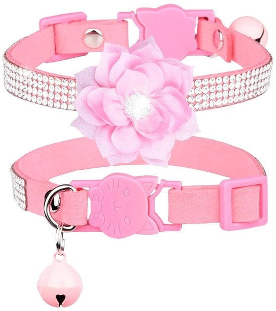Collare con cristalli per cani e gatti - Collare bling - Rosa - Collare con cristalli morbidi in velluto - Adatto per cani e gatti -