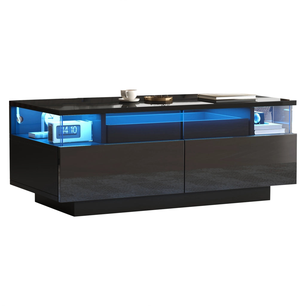 TAVOLINO DA SALOTTO 90 x 45 x 35,5 cm Nero lucido con LED