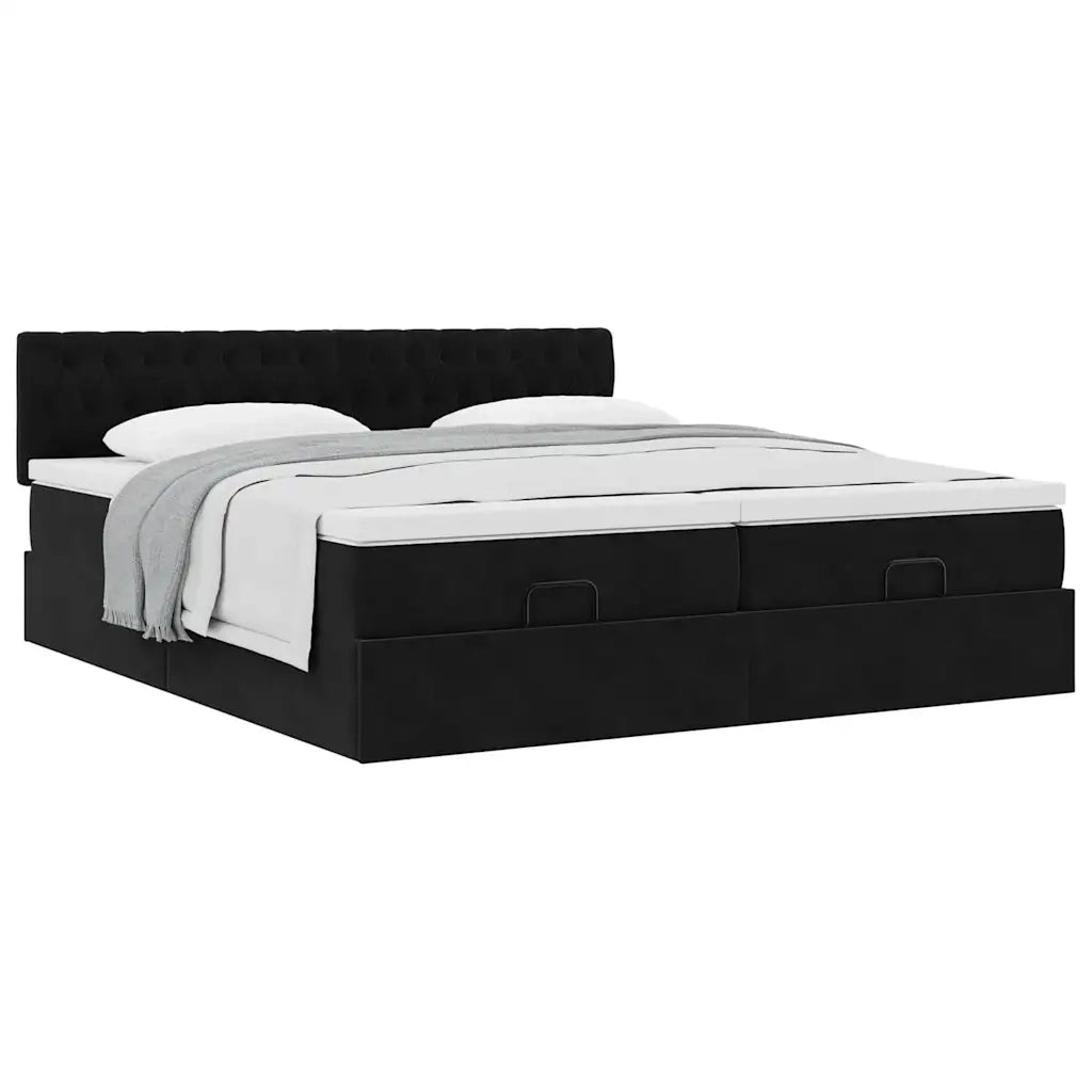 Struttura Letto Pouf con Materassi Nero 200x200 cm Velluto 3312100