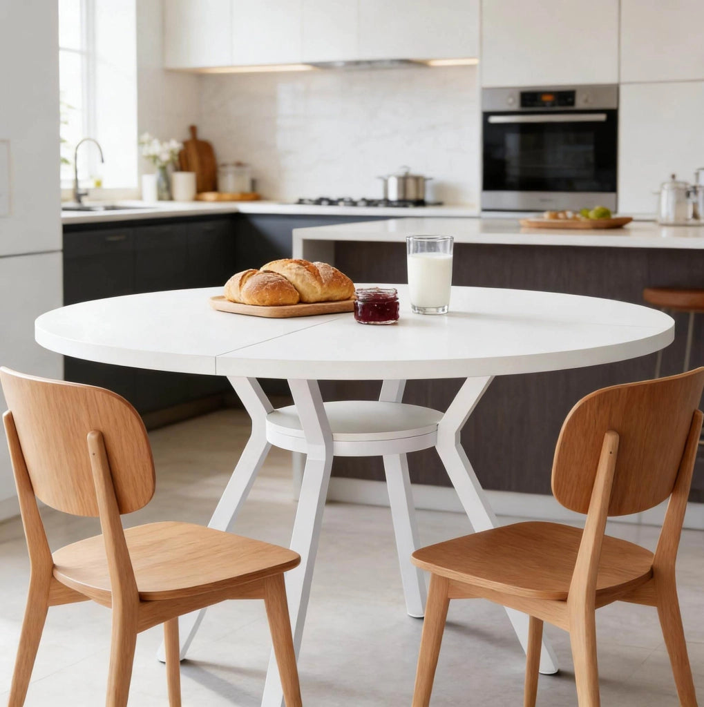 Tavolo da pranzo rotondo bianco 119;4 cm in legno e metallo; per 4-6 persone
