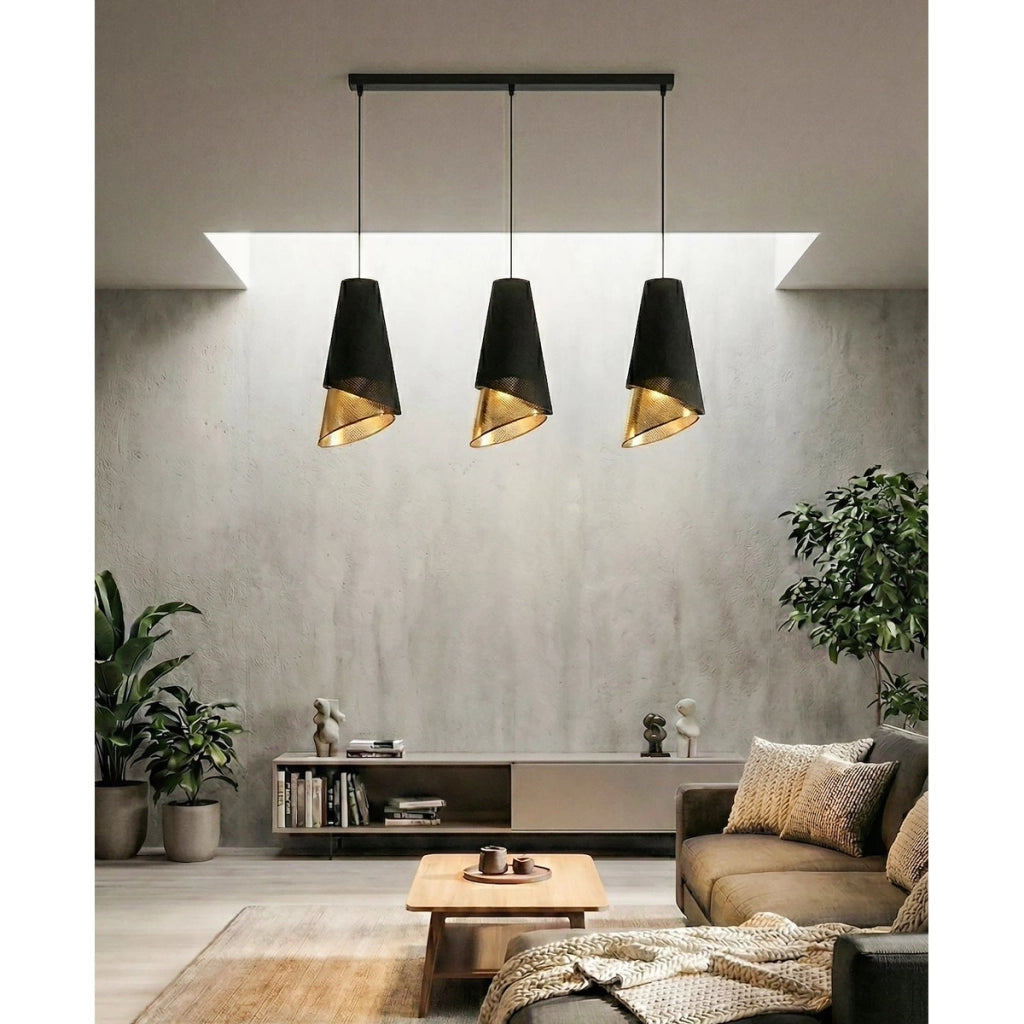 Lampada a sospensione MODA in acciaio nero e oro