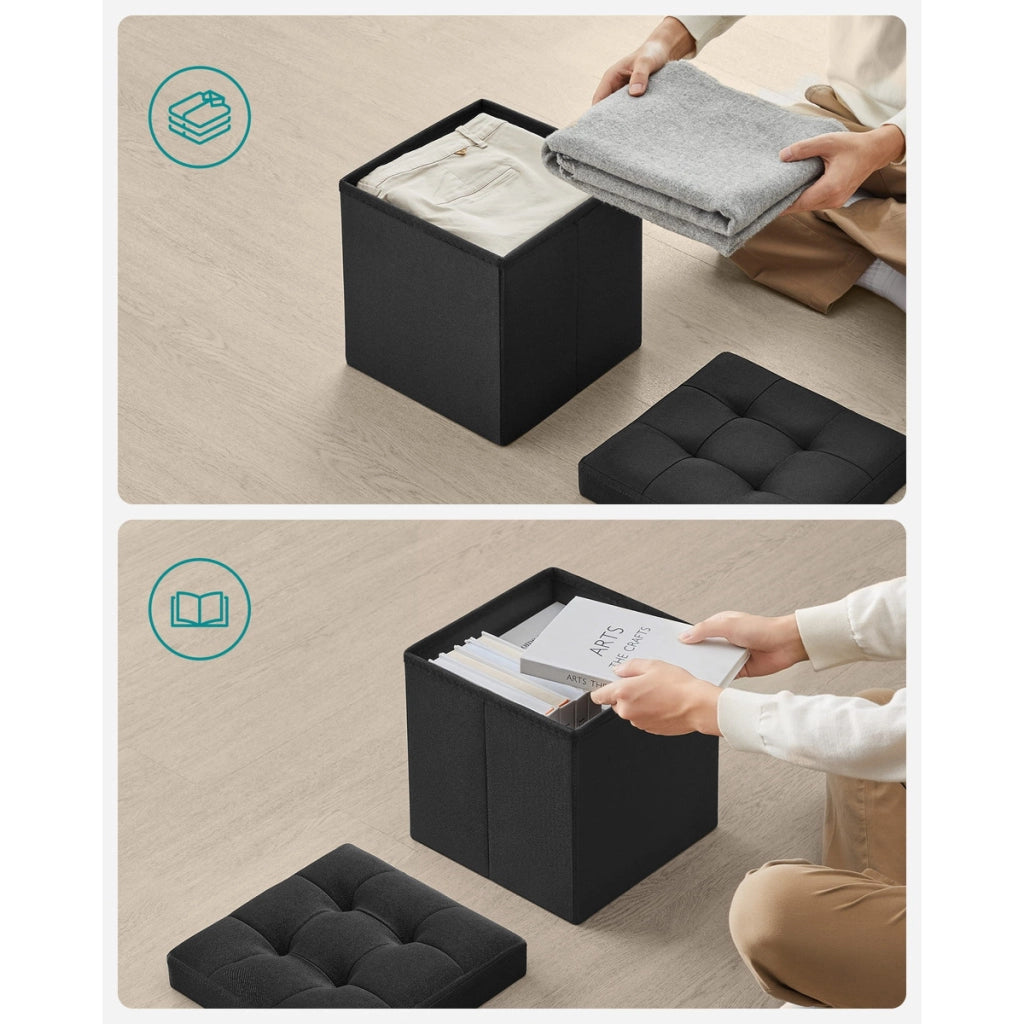 Pouf contenitore pieghevole in tessuto nero 30x30 cm