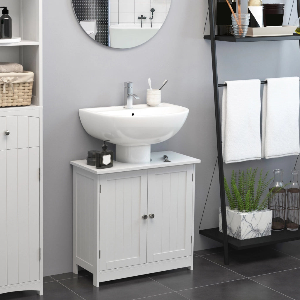 Mobile Sottolavabo Bagno con 2 Ante e Ripiano Regolabile ¨C Zephmum ¨C Bianco 60x30x60 cm