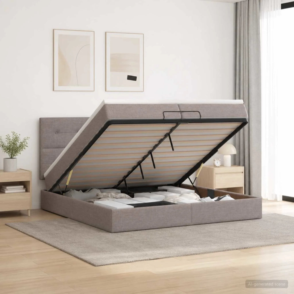 Letto ottomano con materasso Tortora 200 x 200 cm Tessuto 3457519