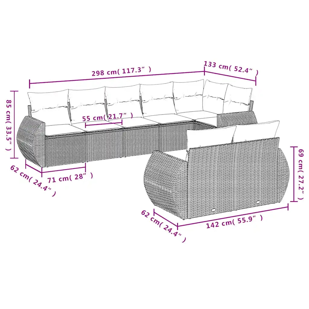 Set Divani da Giardino 8 pz con Cuscini Marrone in Polyrattan 3221623