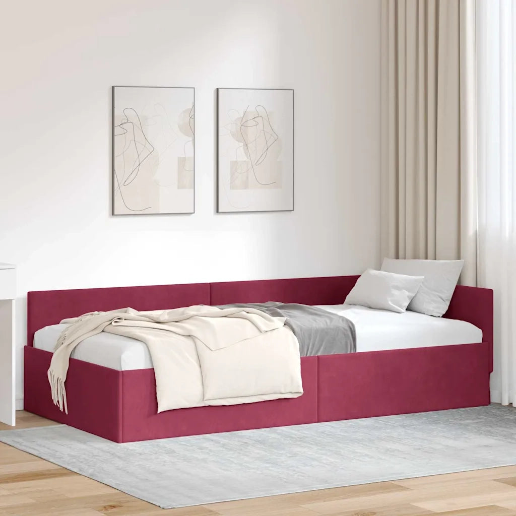 Cornice del letto ad angolo Rosso Vino 100 cm x 200 cm Velluto