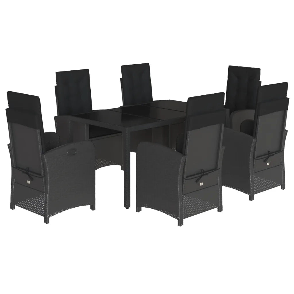 Set da Pranzo da Giardino 7 pz Nero con Cuscini in Polyrattan 3212207