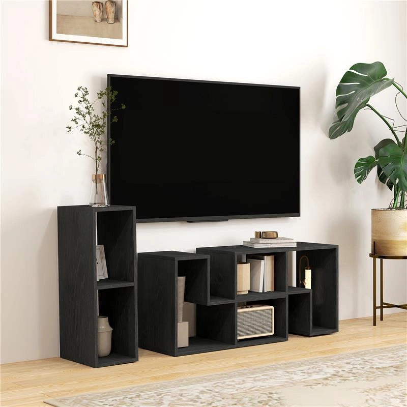 MOBILE TV 75" MAX MODULABILE CON 2 RIPIANI A L E MENSOLA RETTANGOLARE IN LEGNO 134-180X30.5X44 CM NERO