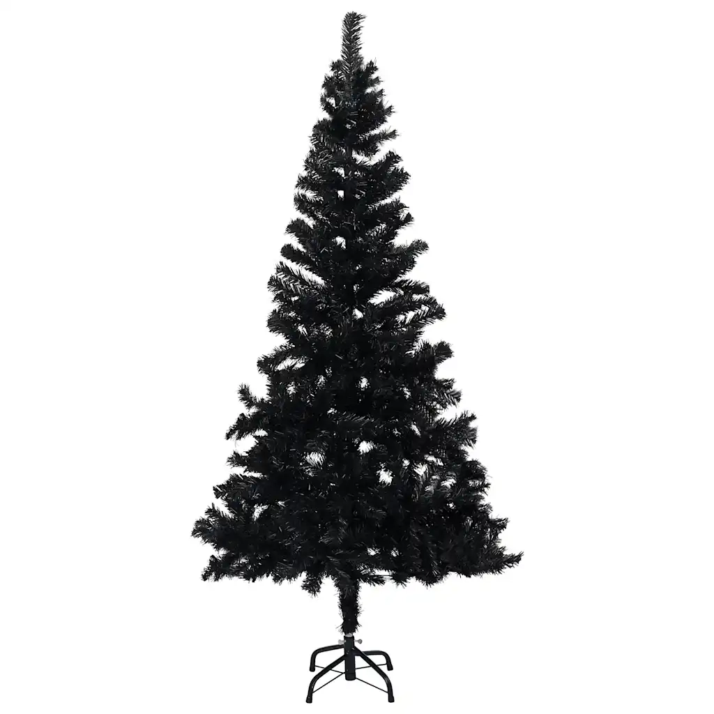 Albero di Natale Preilluminato con Palline Nero 150 cm PVC 3077589