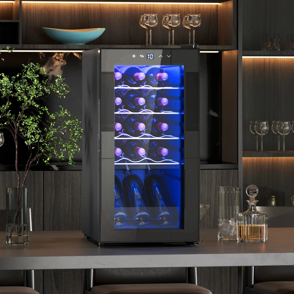 Cantinetta Vino Frigo per 15 Bottiglie, Capacit¨¤ 44L, con Controllo Temperatura e Ripiani Regolabili, Nero