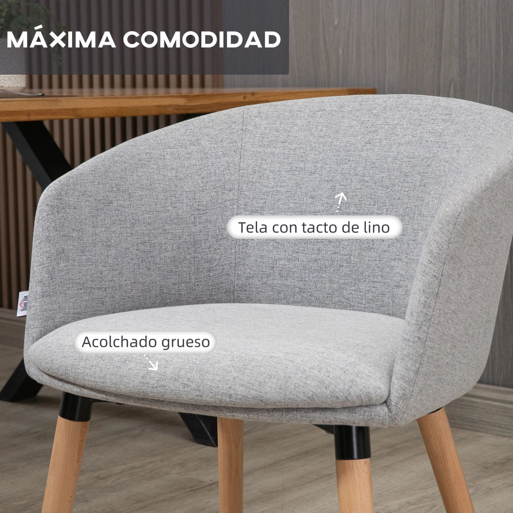 Sedia da Pranzo Imbottita in Tessuto Grigio con Gambe in Legno ¨C Minimal ¨C 57x56x72