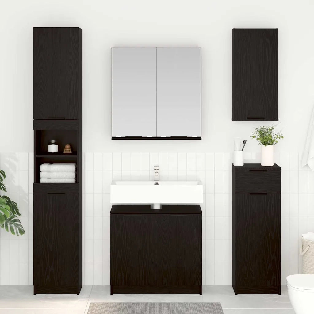 Set di Armadi da Bagno 3 pcs Rovere Nero Legno multistrato