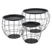 Set di 3 tavolini impilabili Neman con cestini in metallo varie misure nero 03_0008535