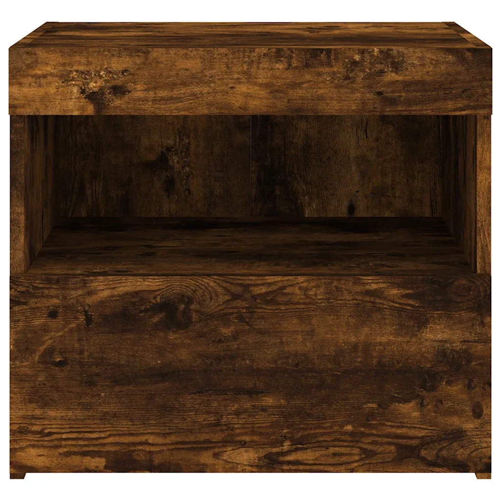 Comodino | Armadio da Notte | Mobiletto da notte con Luci LED Rovere Fumo 50x40x45 cm