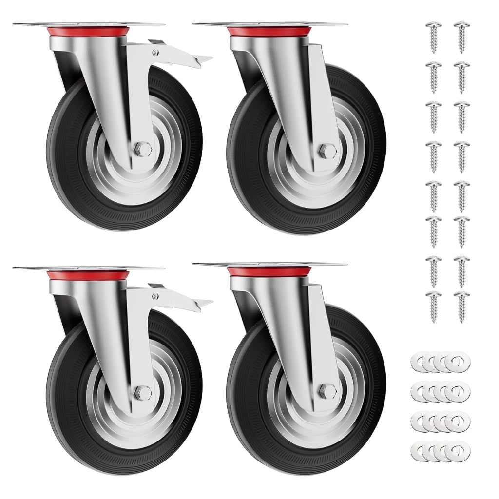 Set di 8 Ruote per Mobili Pesanti con 4 Freno, 200 mm Rotelle Girevoli, Capacità 1280 kg, Carrelli Ruotabili a 360°Nessuna Rumorosità, per Pallet, Trolley, Resistenti