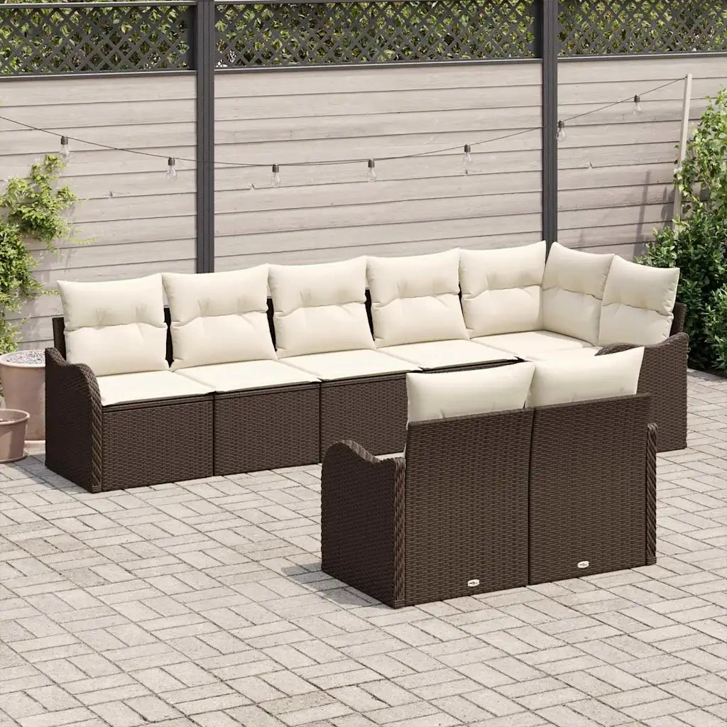 Set Divano da Giardino 8 pcs Marrone e bianco Poly Rattan 3354417