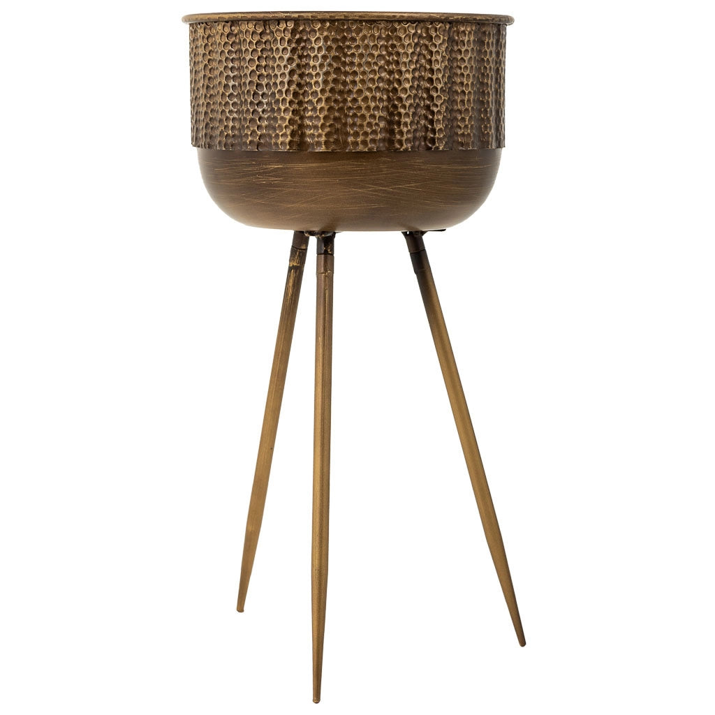 Fioriera con supporto in metallo marrone 27x27x50,5h