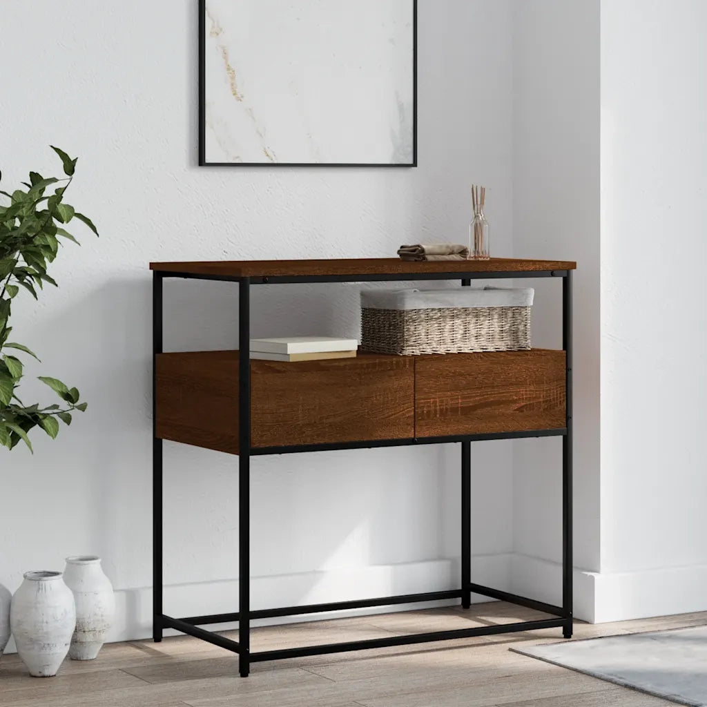 Tavolino Consolle-Tavolino da soggiorno-Tavolo Rovere Marrone 75x40x75cm Legno Multistrato