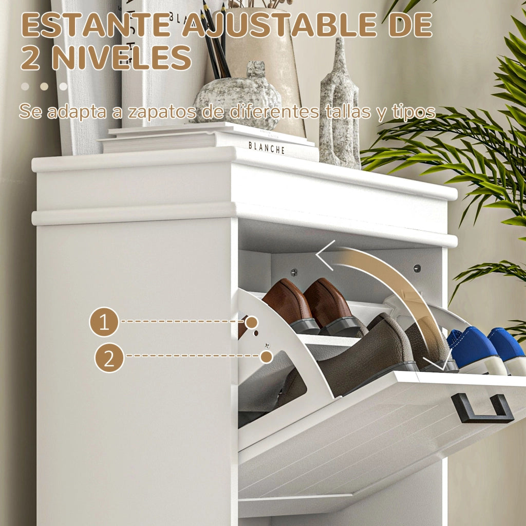 Scarpiera con 2 Cassetti e Ripiani Aggiustabili ¨C zephmum ¨C Bianco 80x30x80 cm