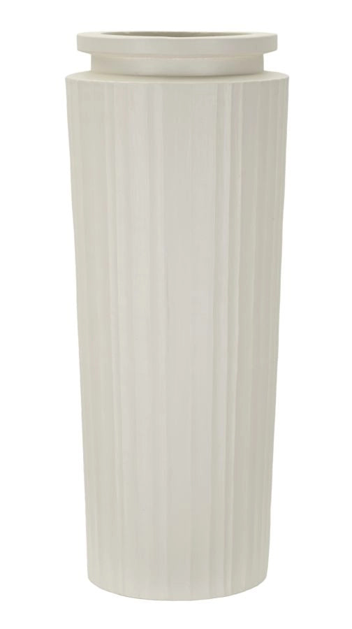 Vaso High moderno in MGO color crema - Ø 32x80 cm, design slanciato con texture a coste verticali - Vaso da interno decorativo