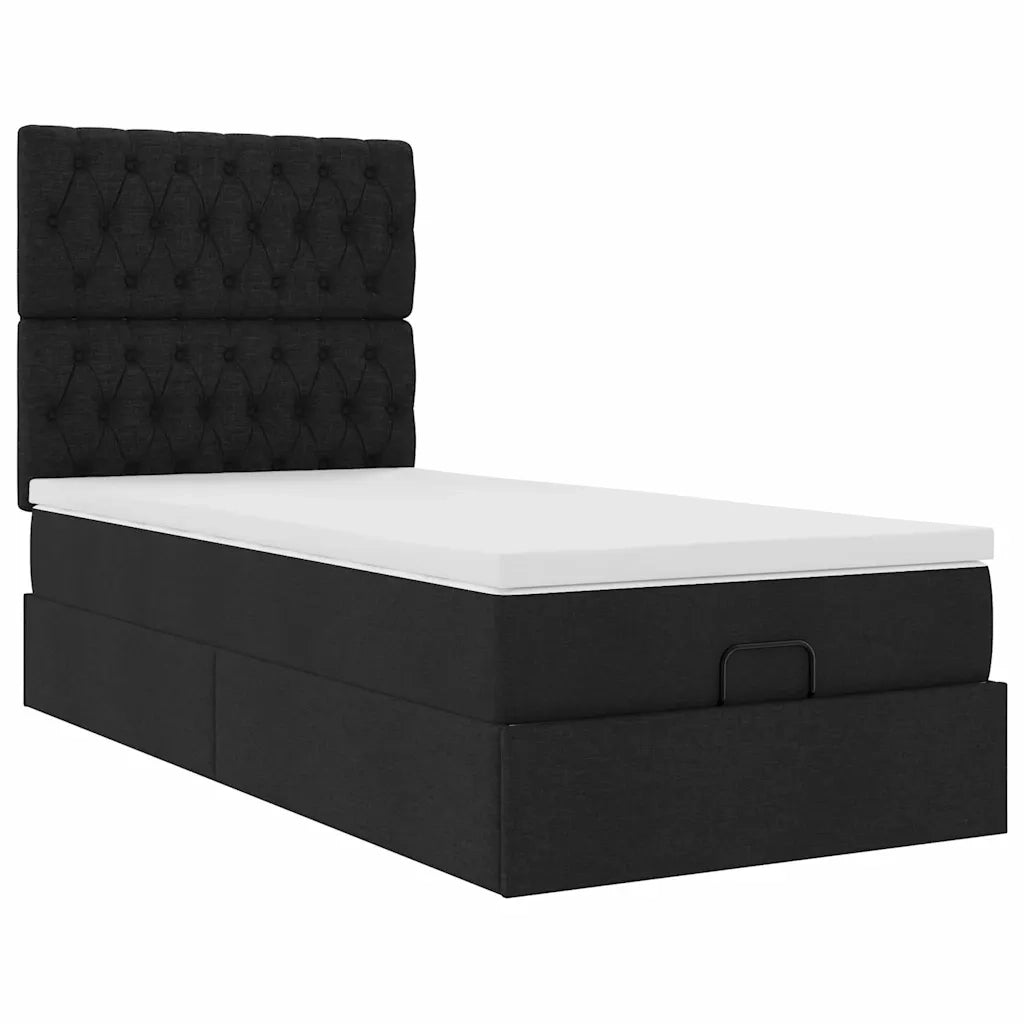 Pouf Letto con Materasso Nero 100x200 cm in Tessuto 3313218