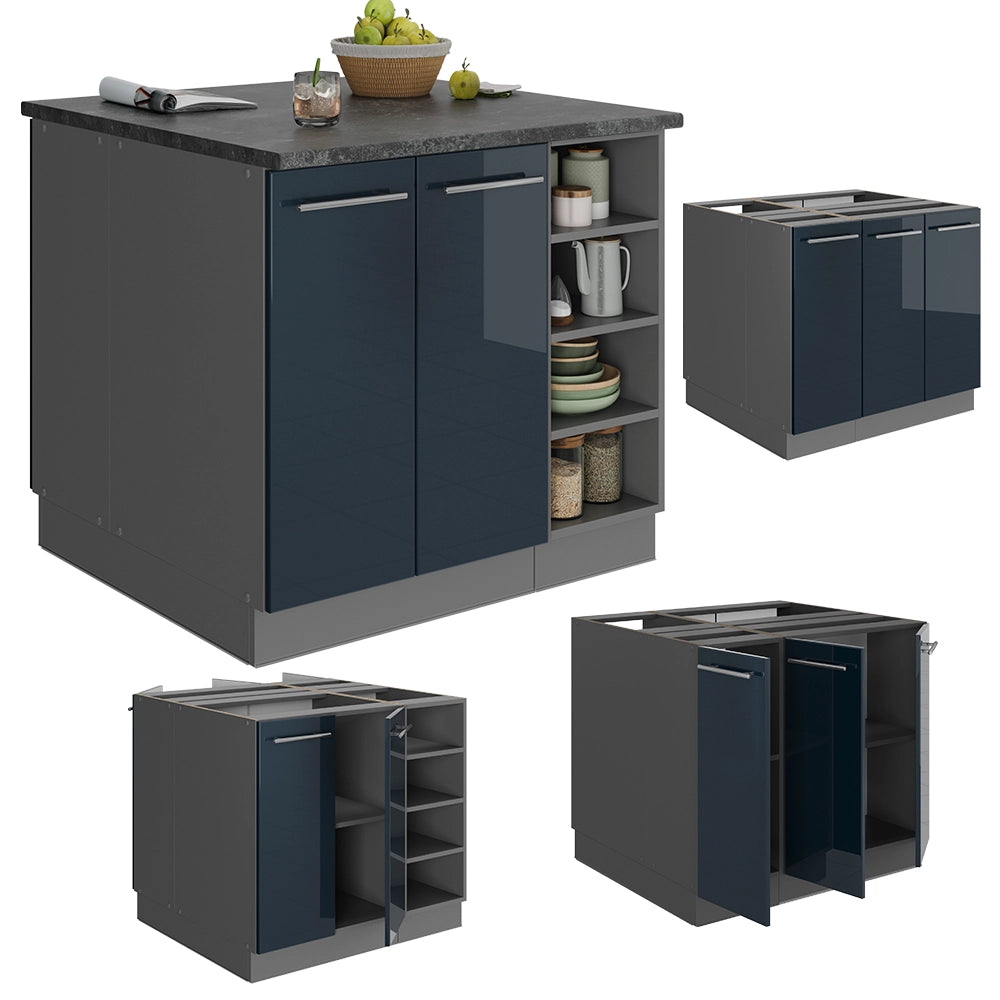Isola da cucina Fame-Line Blu scuro lucido/Antracite 90 cm senza piano di lavoro Vicco