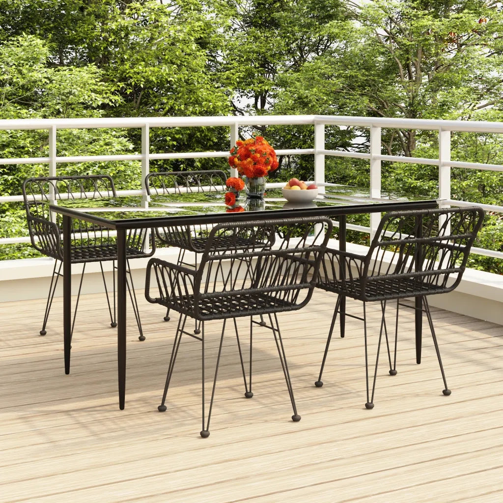 Set da Pranzo da Giardino 5 pz | Set Salotto da Giardino Nero in Polyrattan