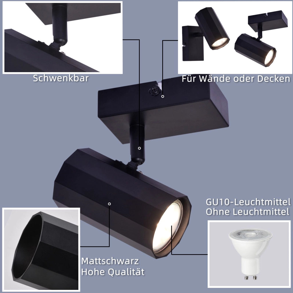 ZMH Faretto da soffitto neri 1 lampadina GU10 orientabili 350° vintage metallo 40W
