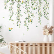 Decorazione per Parete con Viti da Vino in Sospensione - Piante Verdi e Fiori Bianchi - Decorazione per Camera da Letto e Ufficio