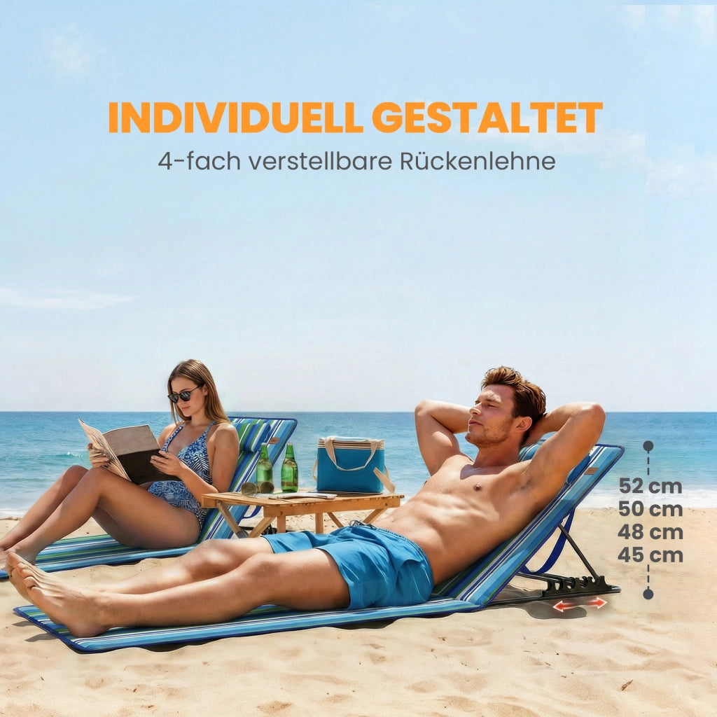 Set di 2 tappetini da spiaggia con schienale regolabile sdraio leggera pieghevole con borsa per i cuscini