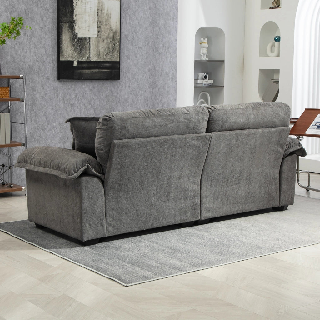 Divano diritto in chenille con seduta profonda e cuscini a doppio strato per salotto grigio 214 × 89 × 93 cm